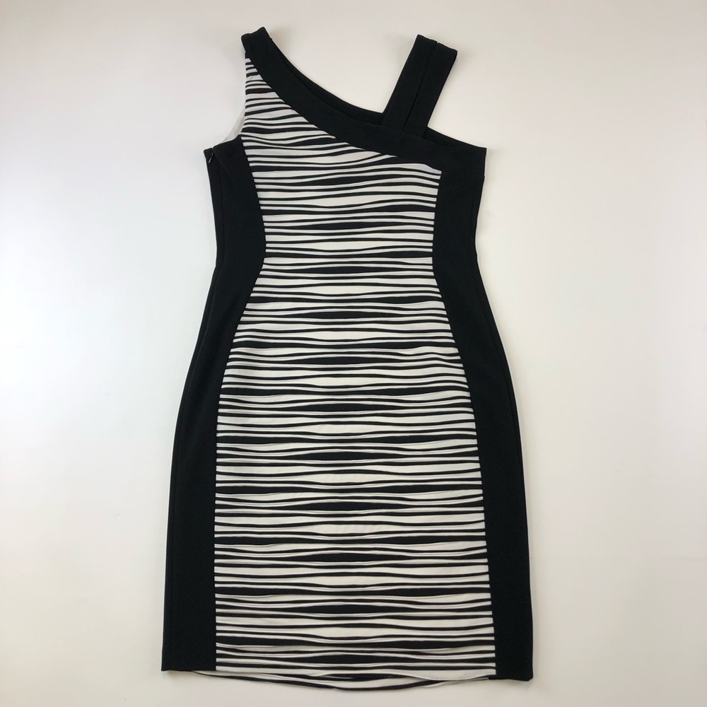 Joseph Ribkoff stretch dress black white textural bodycon Size 12 office wedding - Picture 2 of 9